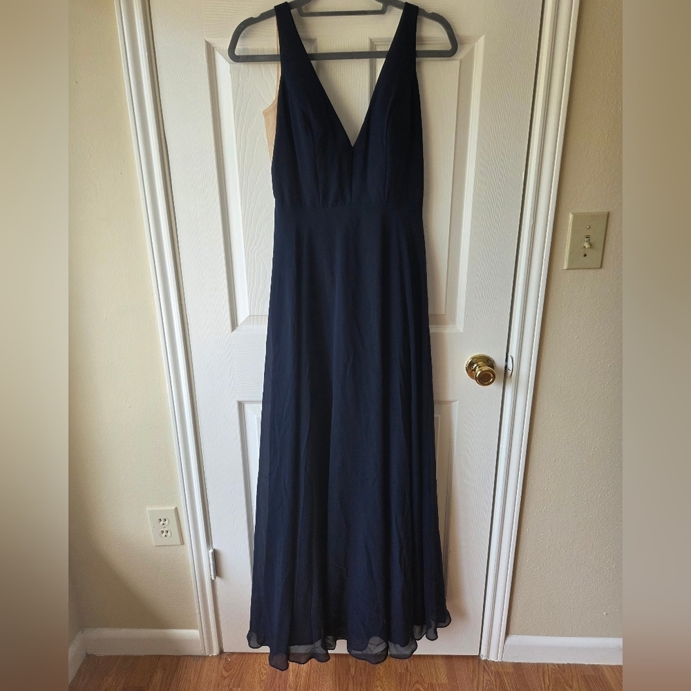 Jenny Yoo Navy Maxi Dress V-Neck Chiffon Gown